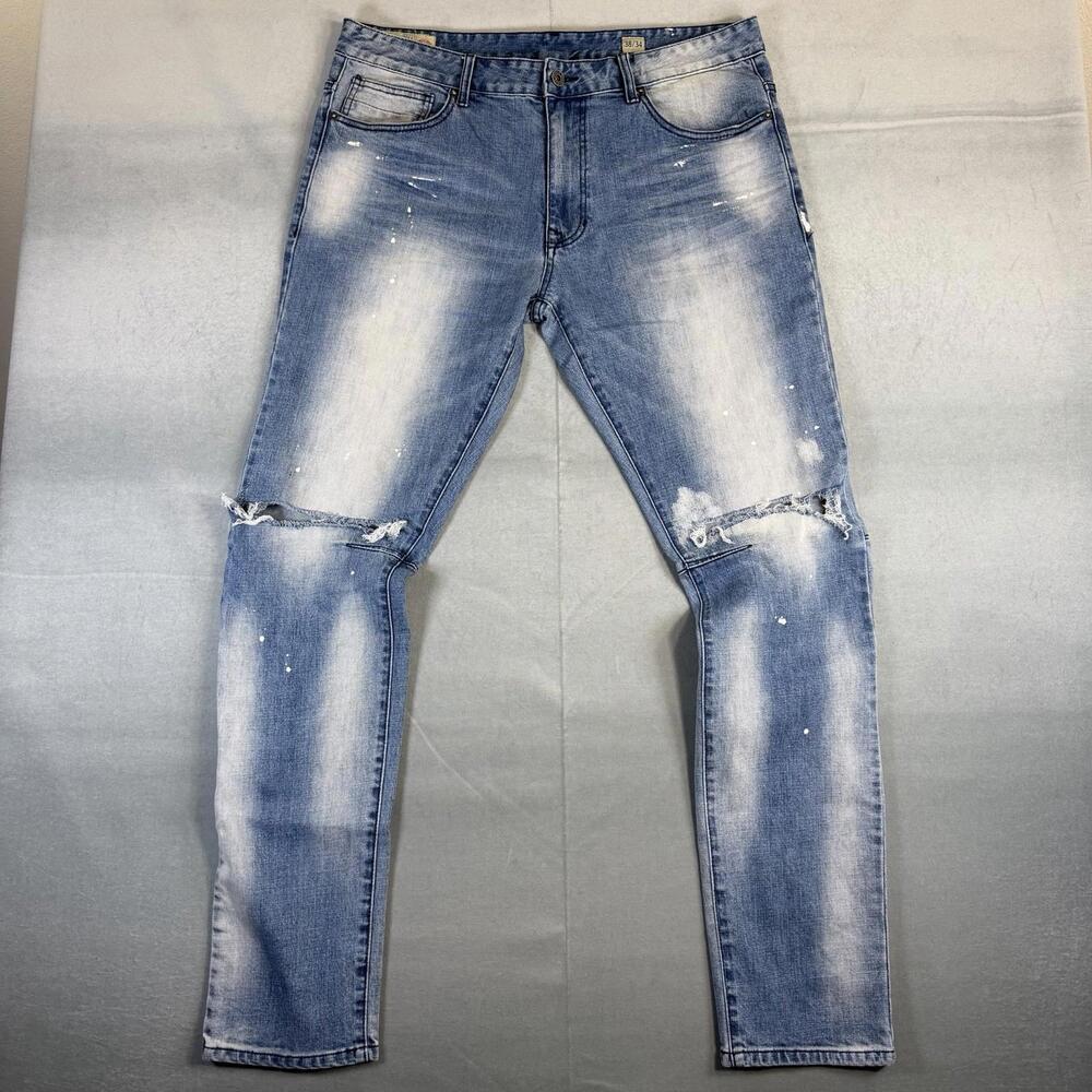 Smoke Rise Jeans Mens 38x34 Blue Medium Wash Faded Distressed Skinny Denim